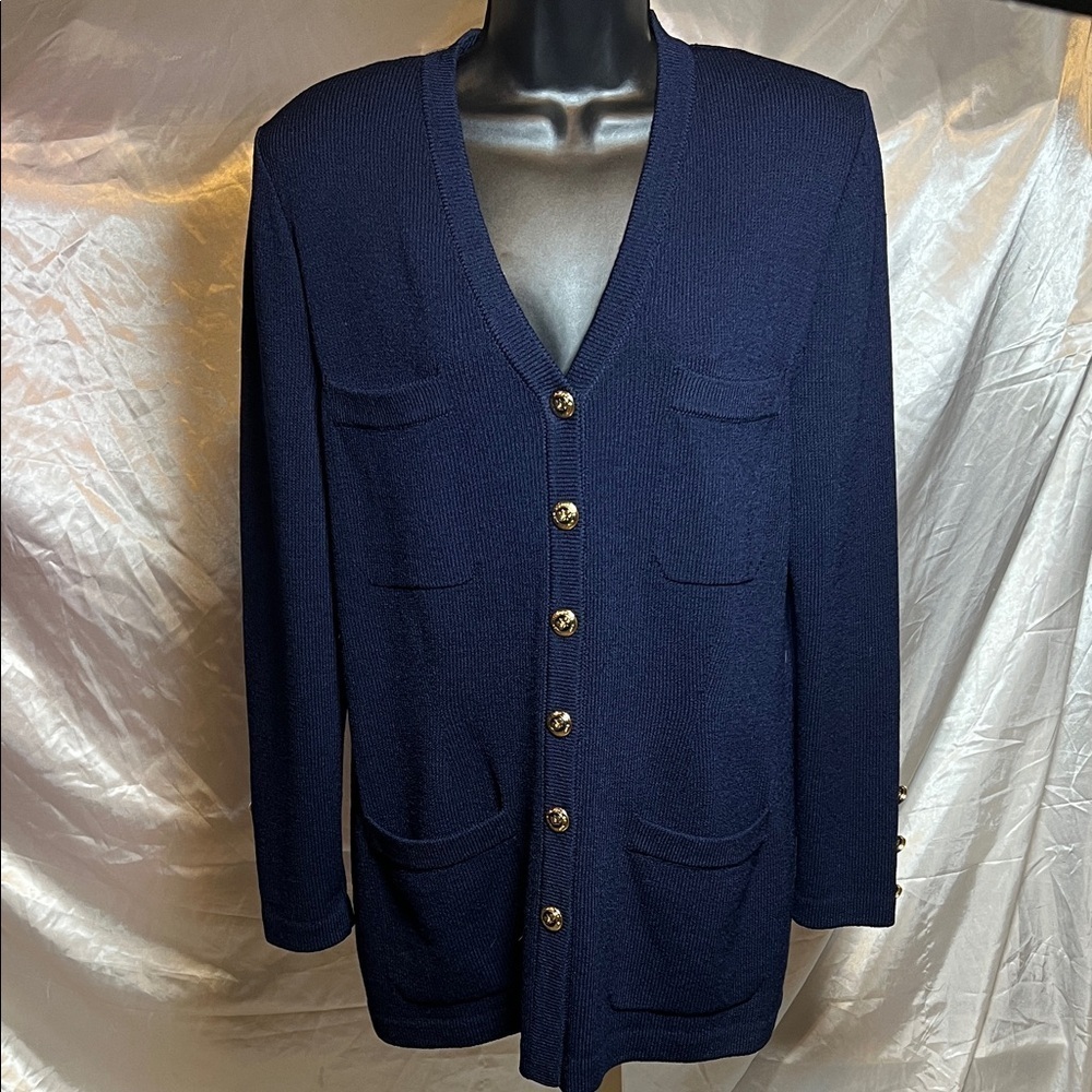 St. John Midnight Blue Sweater with Gold Accents A0455